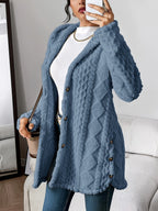 Cardigan Long à Capuche Femme Boutons Polaire Sherpa Oversize Cocooning Hiver - Hiverline