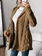 Cardigan Long à Capuche Femme Boutons Polaire Sherpa Oversize Cocooning Hiver - Hiverline