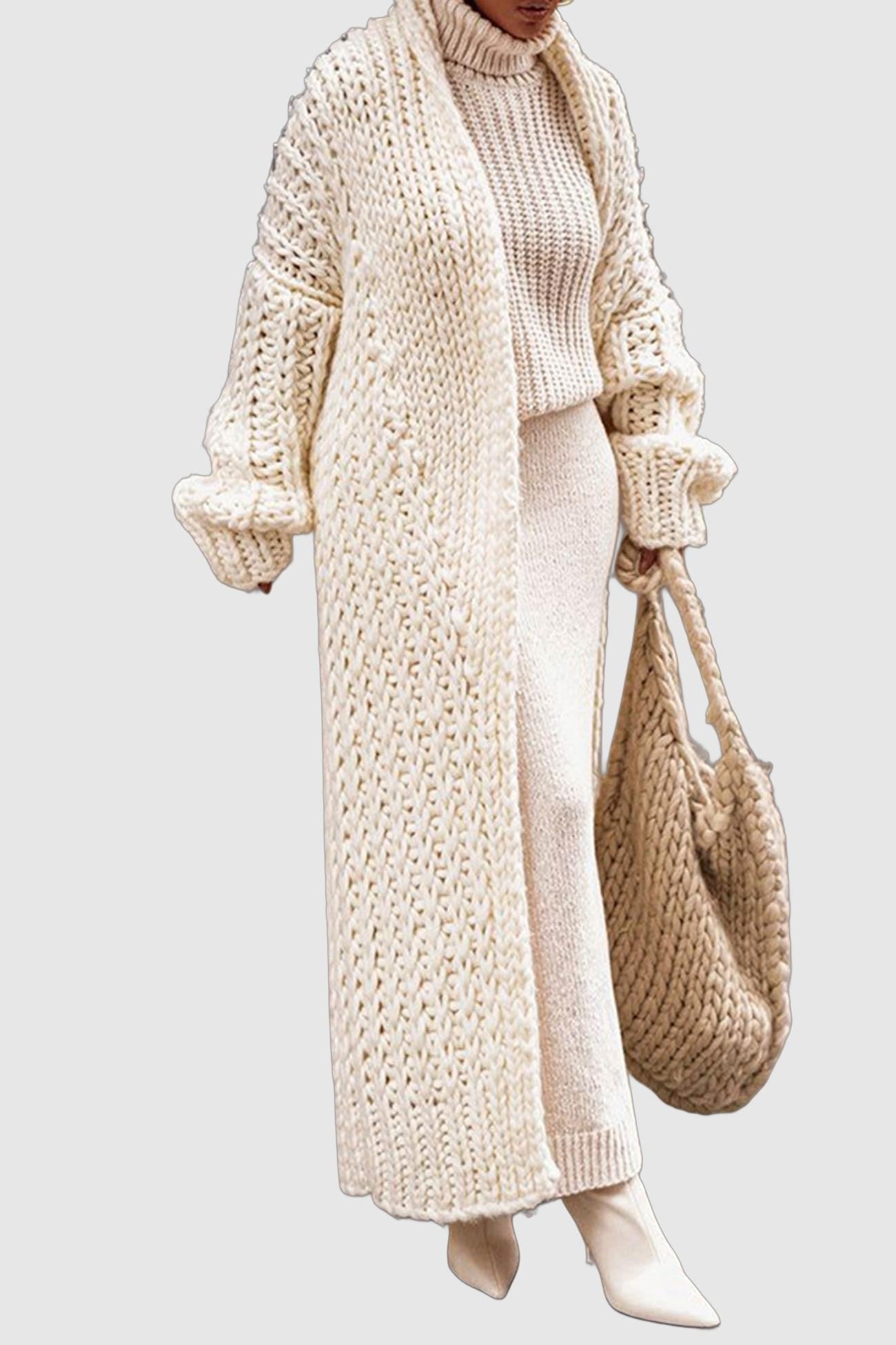Cardigan Long Oversize Femme Tricot Épais Mailles Ouvertes Automne Hiver - Hiverline