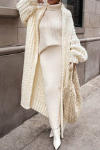 Cardigan Long Oversize Femme Tricot Épais Mailles Ouvertes Automne Hiver - Hiverline