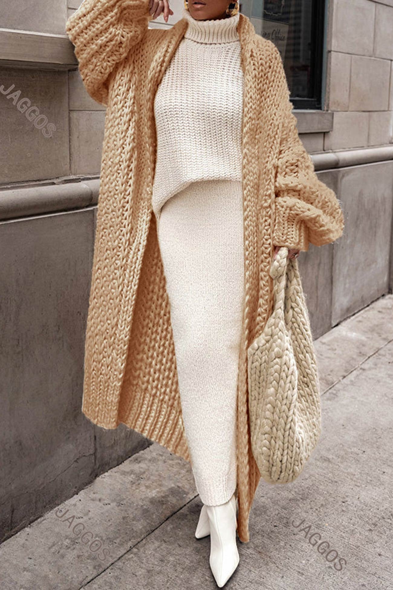 Cardigan Long Oversize Femme Tricot Épais Mailles Ouvertes Automne Hiver - Hiverline