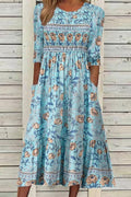 Robe Midi Florale Bretelles Fines Smockée Femme Légère Bohème Casual Jardin Été – Aphra