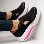 Chaussures de Marche Femme à Enfiler Velcro Semelle Plateforme Coussinée Respirantes Casual - Hiverline