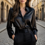 Chemisier Satiné Femme à Manches Longues Boutonné Col Classique Bureau Travail - Hiverline