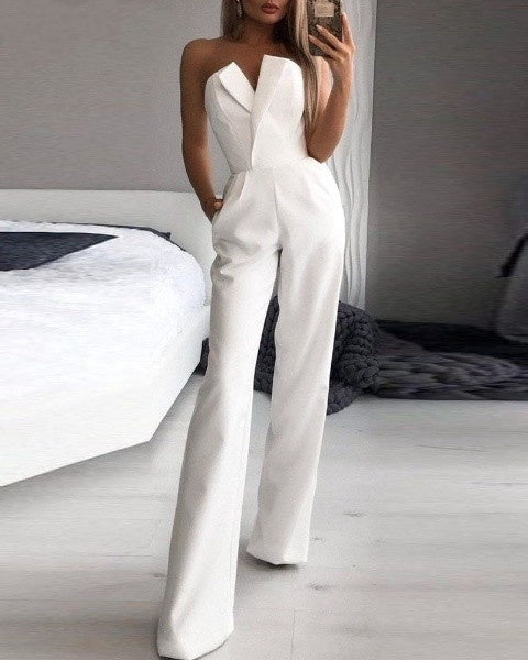 Combinaison Femme Sans Manches Dos Nu Jambe Large Soirée Cocktail - Hiverline