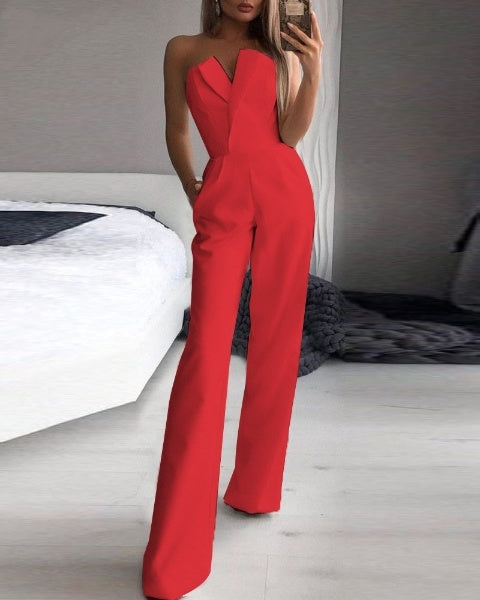 Combinaison Femme Sans Manches Dos Nu Jambe Large Soirée Cocktail - Hiverline