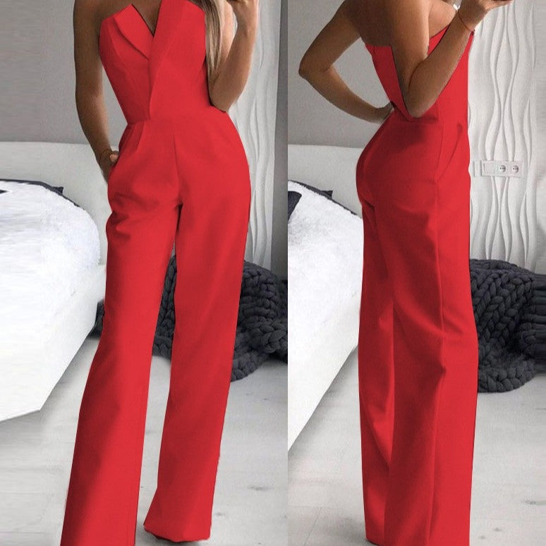 Combinaison Femme Sans Manches Dos Nu Jambe Large Soirée Cocktail - Hiverline