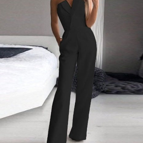 Combinaison Femme Sans Manches Dos Nu Jambe Large Soirée Cocktail - Hiverline