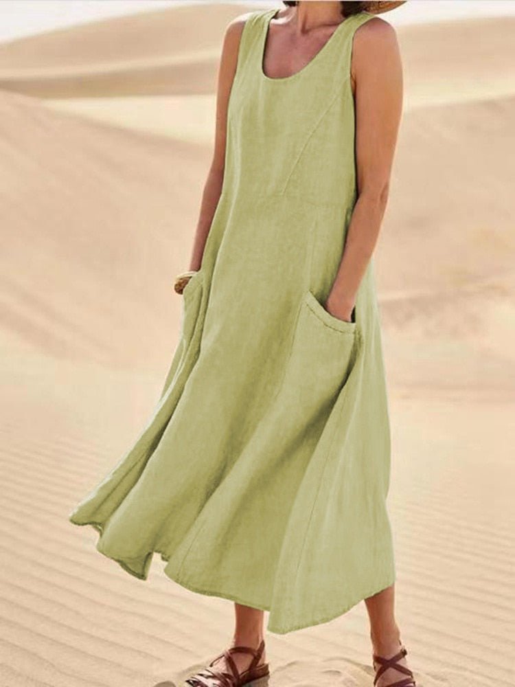 Robe Midi Décontractée Sans Manches pour Femmes avec Poches – Zoe