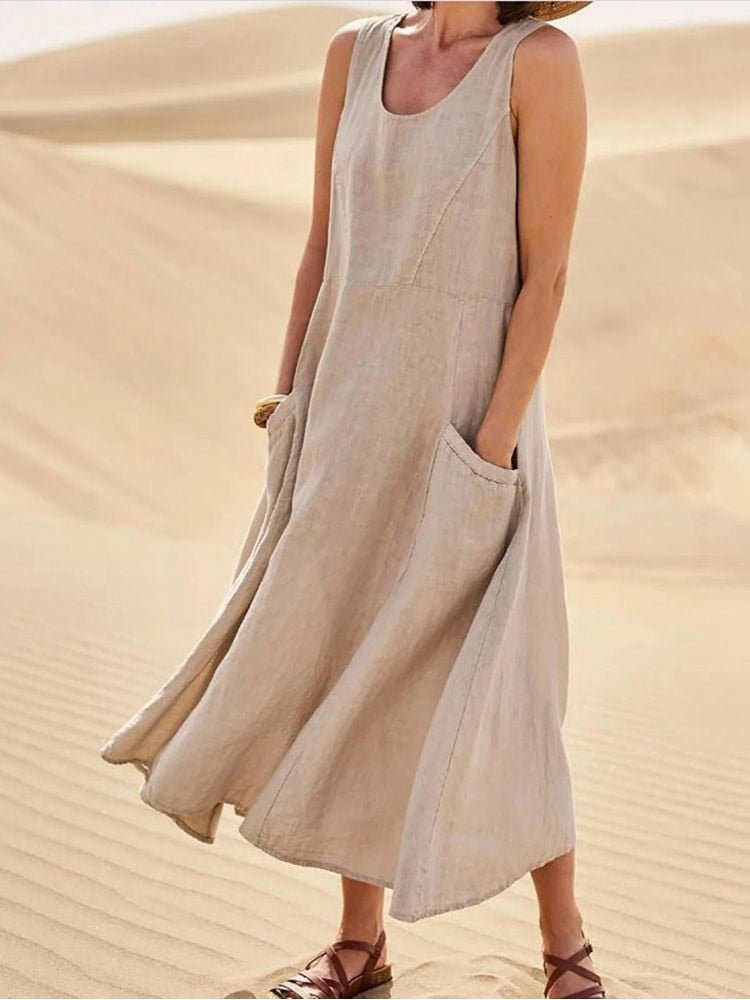 Robe Midi Décontractée Sans Manches pour Femmes avec Poches – Zoe