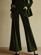 Costume Deux-Pièces Femme en Velours Blazer à Revers Cranté et Pantalon Évasé Rétro Soirée - Hiverline