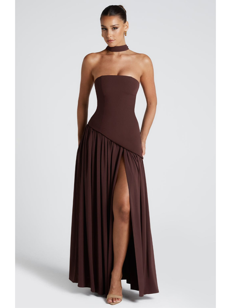 Robe Maxi Élegante Sans Manches pour Femmes Ajustée Fendue Formelle Soirée Mariage Invité Sophistiquée – Mya