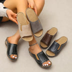 Orthopädische Damen Sandalen mit Keilabsatz, vorne offen, Slip-On, gepolsterte Sohle, Fußgewölbestütze, lässig, Strand, Sommer – Nude