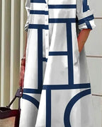 Robe Femme Imprimé Géométrique Moderne Poches Latérales Coton Polyester Travail Bureau Summer Casual Chic Polyvalente – Cléophée