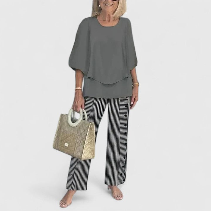 Ensemble Sophistiqué Femme en Deux Pièces Blouse Décontractée Pantalon Large Élégant Quotidien – Martha