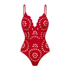Maillot de Bain Une Pièce Floral Avec Découpes Et Ensemble Jupe Longue V-cou Pour Vacances à La Plage, Fête Au Bord De la Piscine, Été – Rouge