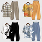 Lässiges Damen-Set aus zwei Teilen mit Print, kurzärmeligem Oberteil und weiten, bequemen Hosen für den Alltag – Alessia
