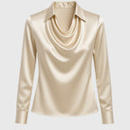 Blouse Élégante en Satin pour Femme Col Drapé à Manches Longues Brillance Luxe Coupe Fluide Chic Décontracté – Brooklyn