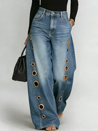 Jeans Damen Hohe Taille Weite Hose Freizeit Mode Alltag Streetwear Reißverschluss Denim – Riviera