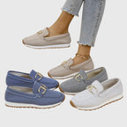Atmungsaktive orthopädische Mokassins für Damen, zweifarbige goldene Details, leichtes Slip-On – Susana
