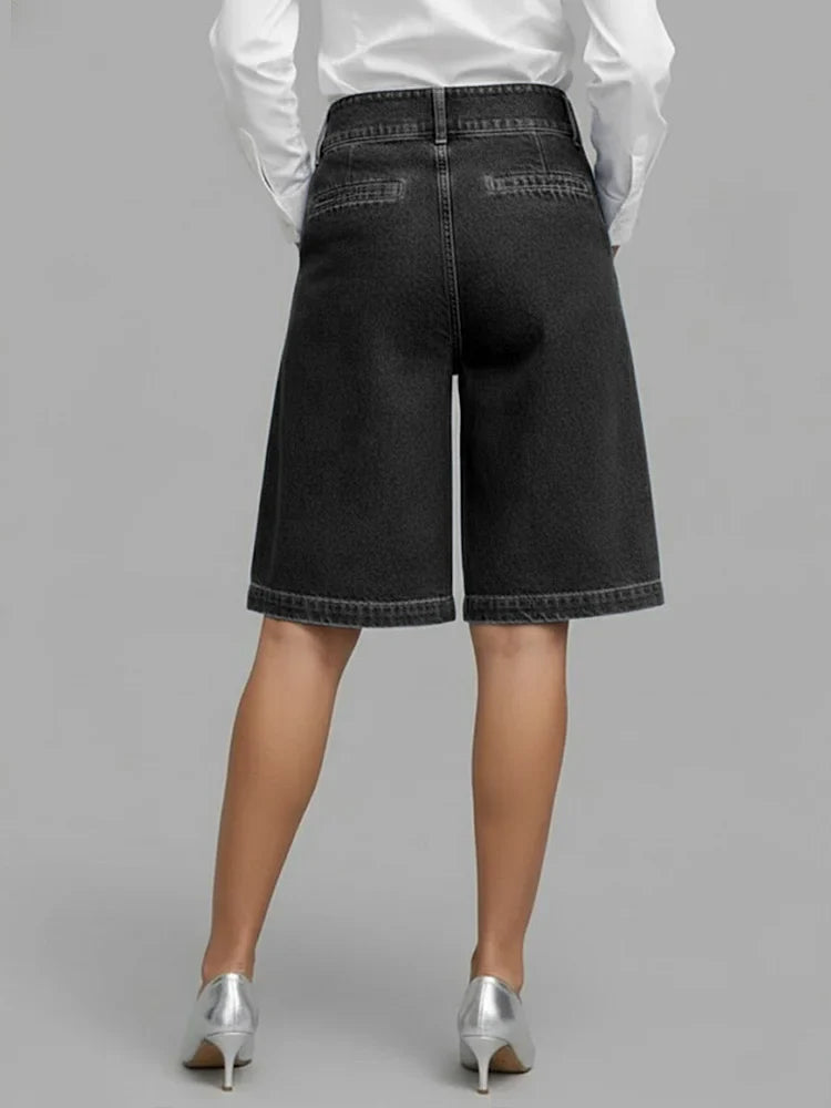 Damen Jeansshorts mit hoher Taille, weitem Bein, lässig, für den Alltag, urbaner Sommerstil, Strand, Urlaub, weite Bermuda – Harlow