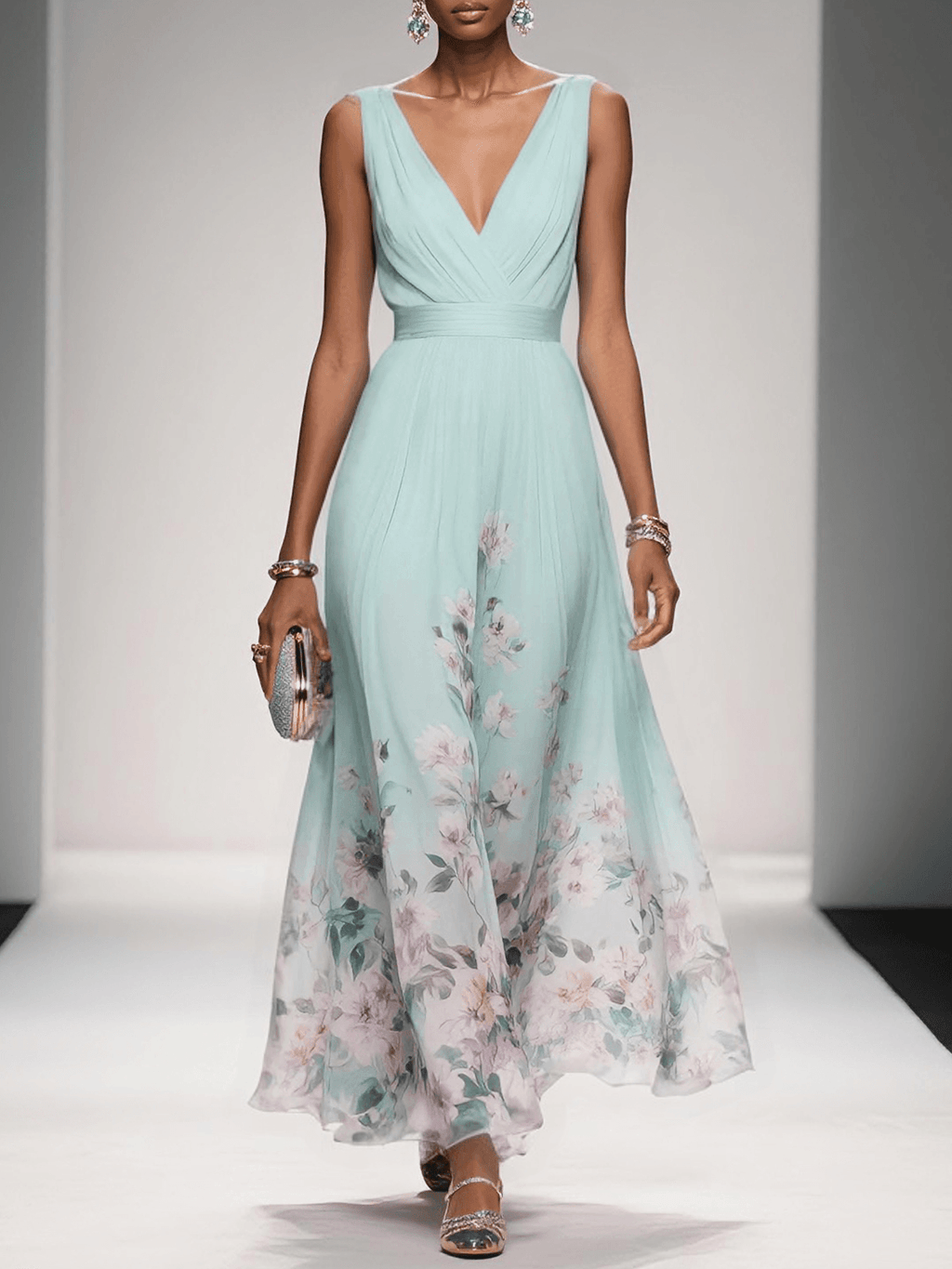 Robe Longue de Mariage Florale pour Femme Invité Fluide Féminine Romantique Élégante
