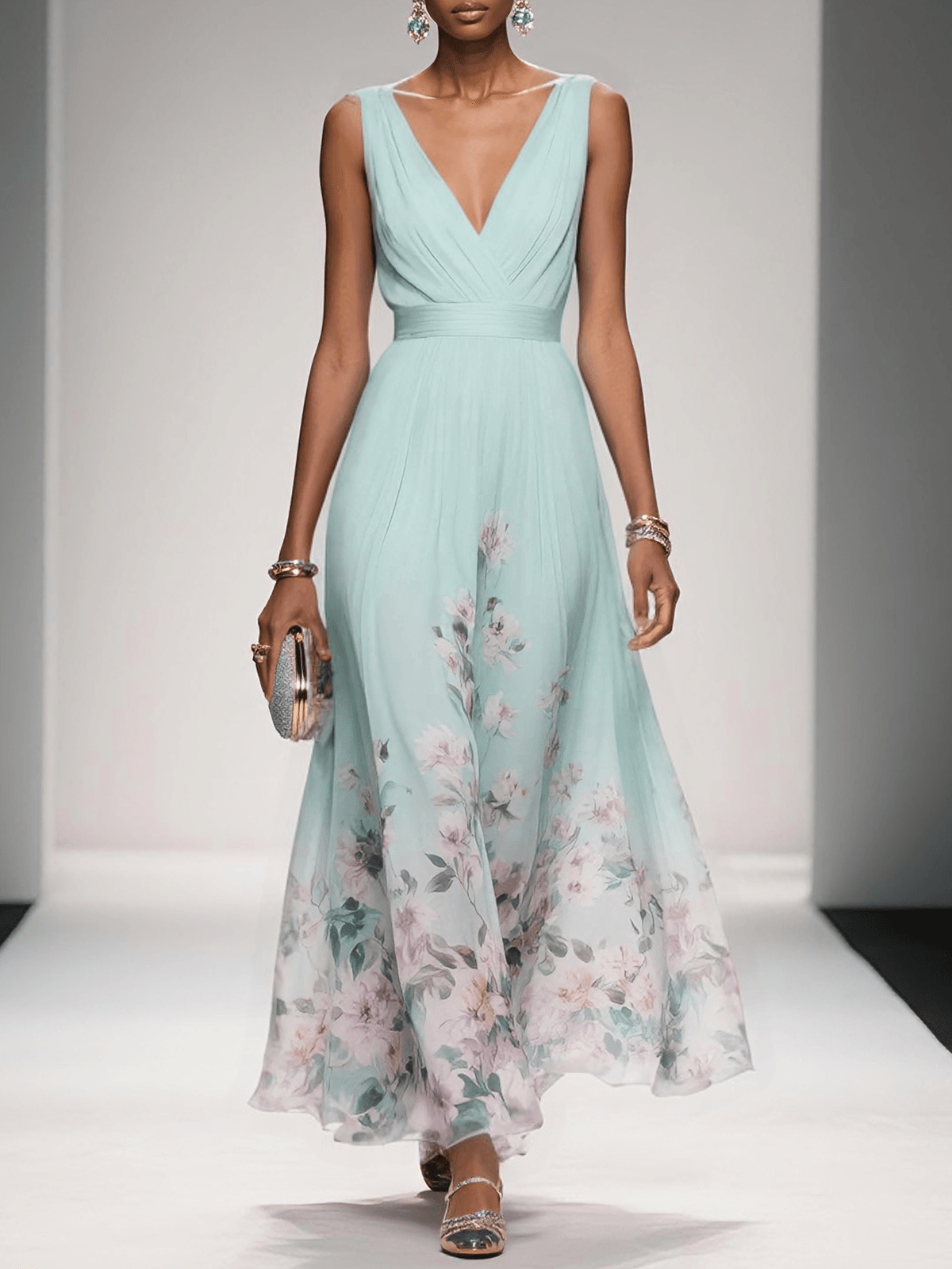 Robe Longue de Mariage Florale pour Femme Invité Fluide Féminine Romantique Élégante