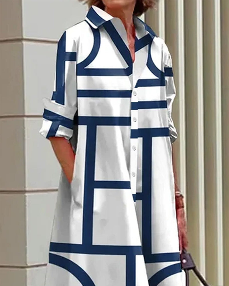 Robe Femme Imprimé Géométrique Moderne Poches Latérales Coton Polyester Travail Bureau Summer Casual Chic Polyvalente – Cléophée