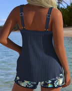 Ensemble de Tankini à Volants à Deux Pièces pour Femmes, Dos Nu, Bretelles Fines, Shorts Floraux, Plage, Piscine, Vacances, Resort, Été – Marina