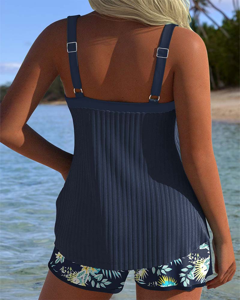 Ensemble de Tankini à Volants à Deux Pièces pour Femmes, Dos Nu, Bretelles Fines, Shorts Floraux, Plage, Piscine, Vacances, Resort, Été – Marina