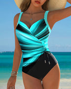 Maillot de Bain une Pièce à Lacets Pour Femmes Avec Contraste De Couleurs, Devant Enveloppant Et Sans Manches, Idéal Pour la Plage En Été