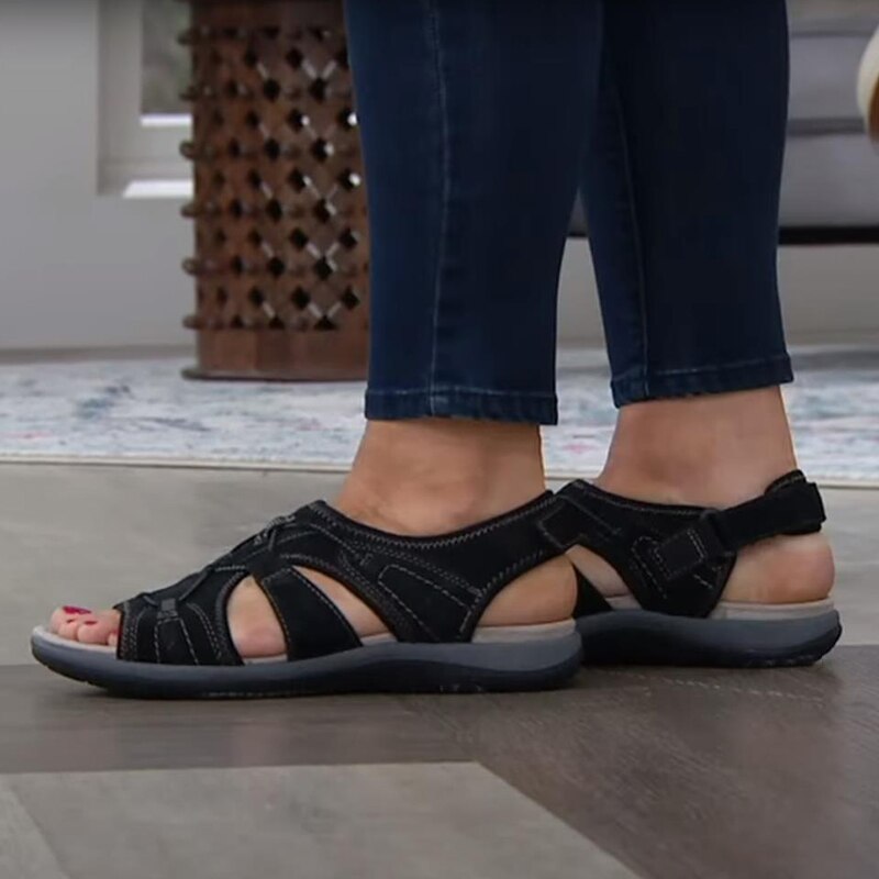 Sandali ortopedici da donna con cinturino regolabile, aperti davanti, suola imbottita, comodi per camminare in estate