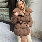 Doudoune Femme Oversize Ceinturée Col Montant Manteau Chaud Hiver - Hiverline