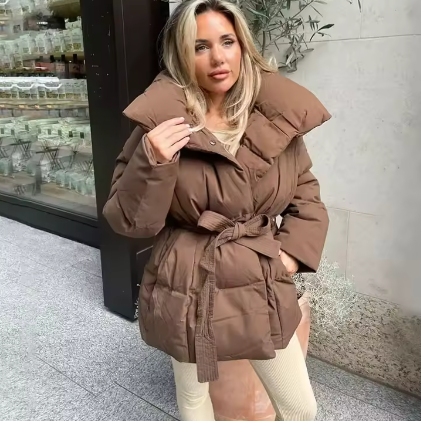 Doudoune Femme Oversize Ceinturée Col Montant Manteau Chaud Hiver - Hiverline