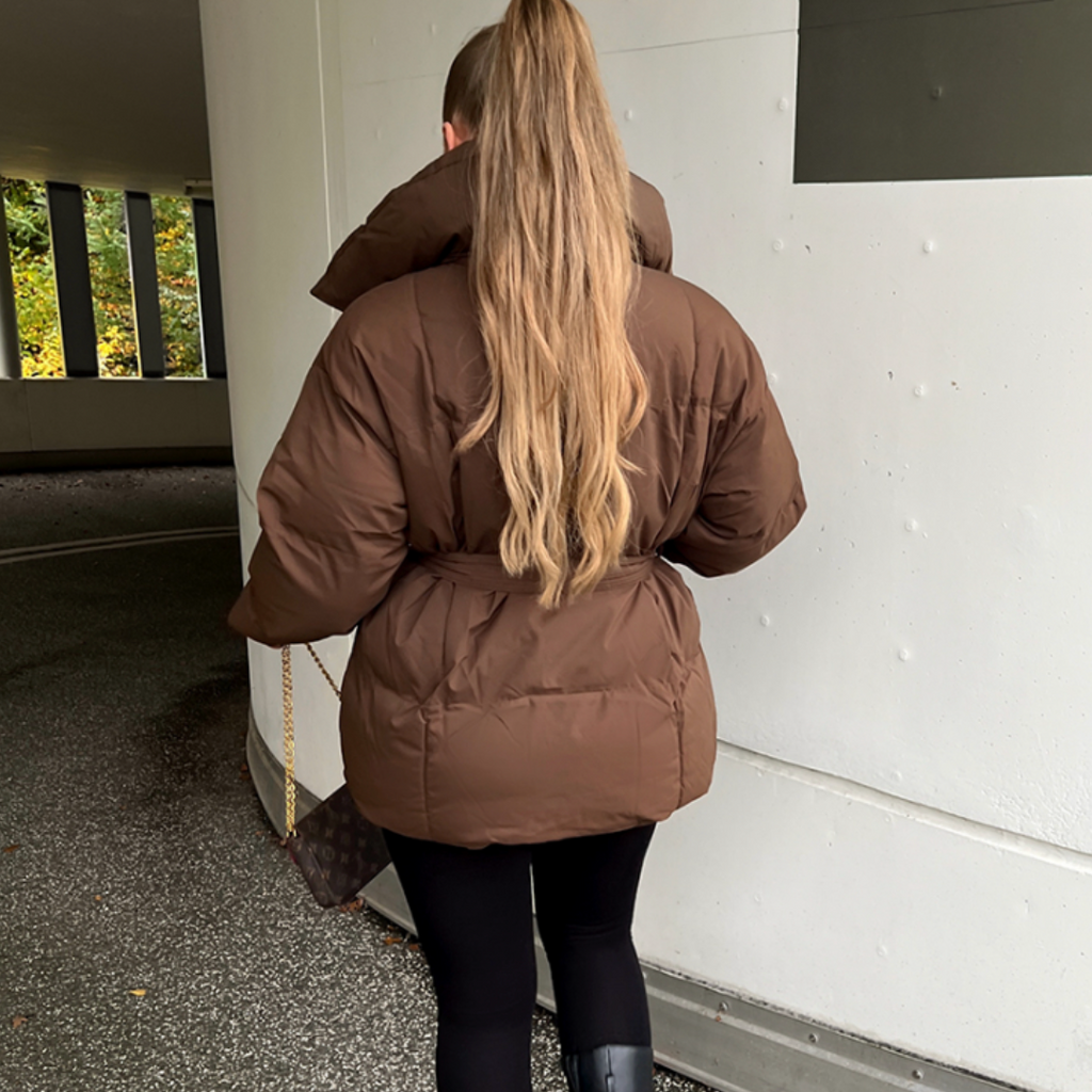 Doudoune Femme Oversize Ceinturée Col Montant Manteau Chaud Hiver - Hiverline