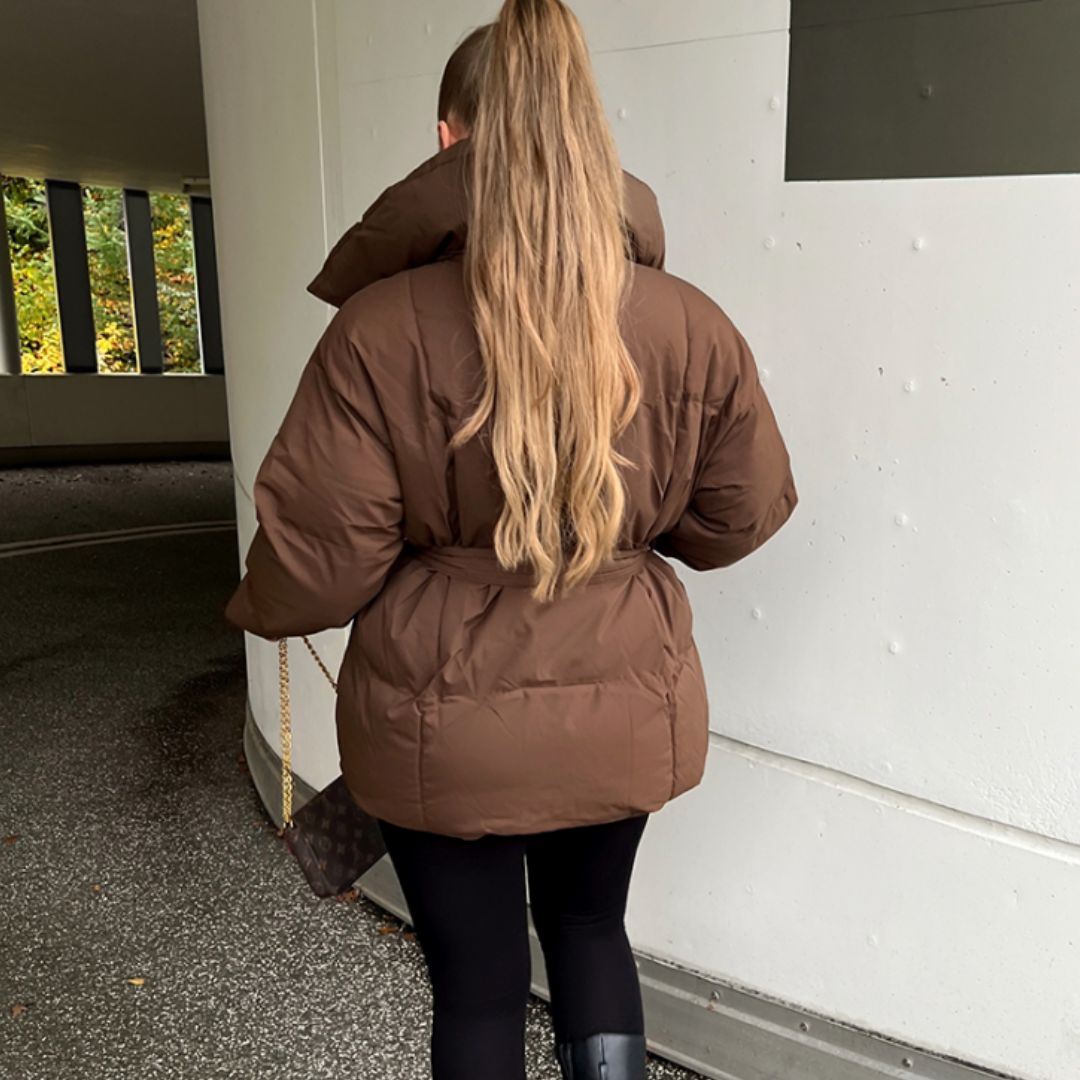 Doudoune Femme Oversize Ceinturée Col Montant Manteau Chaud Hiver - Hiverline