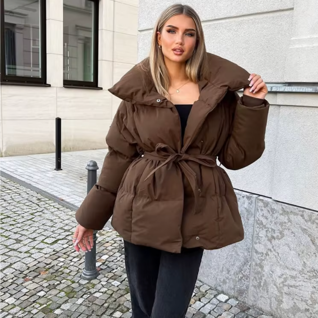 Doudoune Femme Oversize Ceinturée Col Montant Manteau Chaud Hiver - Hiverline