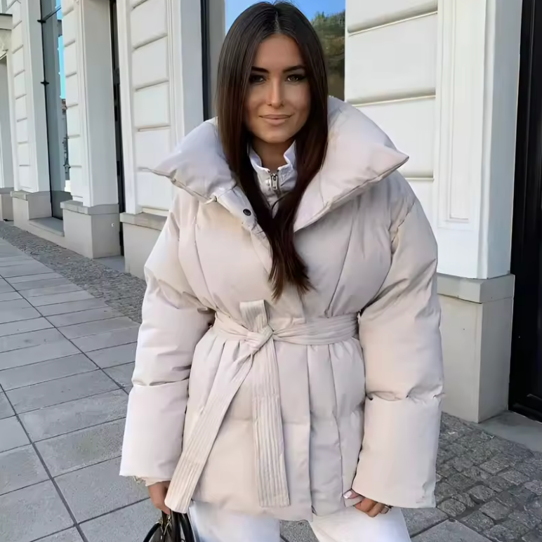 Doudoune Femme Oversize Ceinturée Col Montant Manteau Chaud Hiver - Hiverline