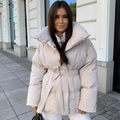 Doudoune Femme Oversize Ceinturée Col Montant Manteau Chaud Hiver - Hiverline