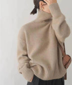 Pull Col Roulé en Cachemire pour Femmes Doux Confortable Coupe Relaxée Chaud Décontracté Élégant Hiver – Beige