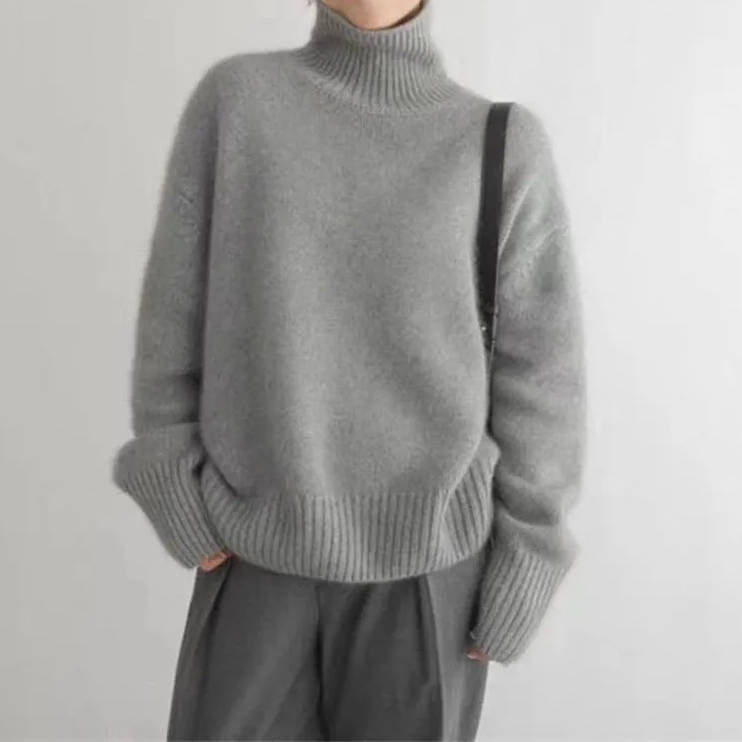 Pull Col Roulé en Cachemire pour Femmes Doux Confortable Coupe Relaxée Chaud Décontracté Élégant Hiver – Beige