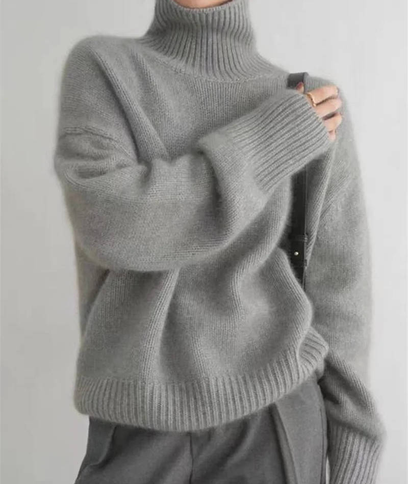Pull Col Roulé en Cachemire pour Femmes Doux Confortable Coupe Relaxée Chaud Décontracté Élégant Hiver – Beige