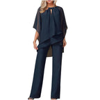 Pantaloni in chiffon festivi formali da donna, completo elegante con pantaloni a gamba larga e top fluido per eventi