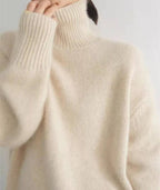 Pull Col Roulé en Cachemire pour Femmes Doux Confortable Coupe Relaxée Chaud Décontracté Élégant Hiver – Beige