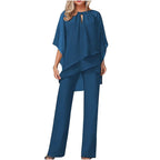 Pantaloni in chiffon festivi formali da donna, completo elegante con pantaloni a gamba larga e top fluido per eventi