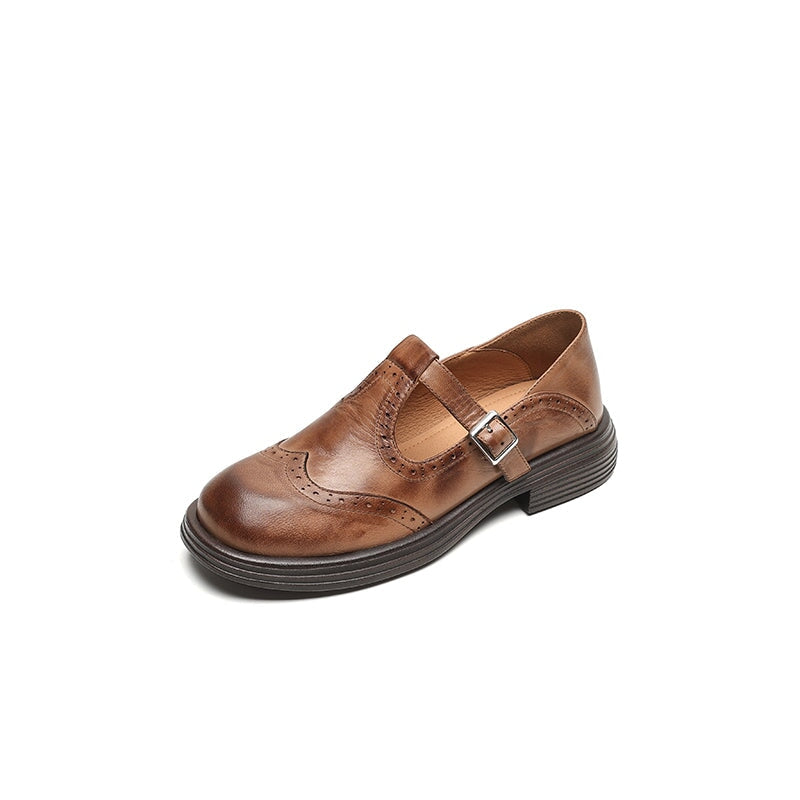 Mary Janes donna in pelle premium con cinturino classico, suola imbottita antiscivolo, elegante casual per ufficio e uso quotidiano – Marrone Cognac