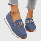 Atmungsaktive orthopädische Mokassins für Damen, zweifarbige goldene Details, leichtes Slip-On – Susana