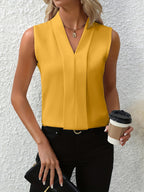 Blusa senza maniche plissé con scollo a V per donne elegante e fluida per lavoro, casual, brunch versatile e chic – Beatrice
