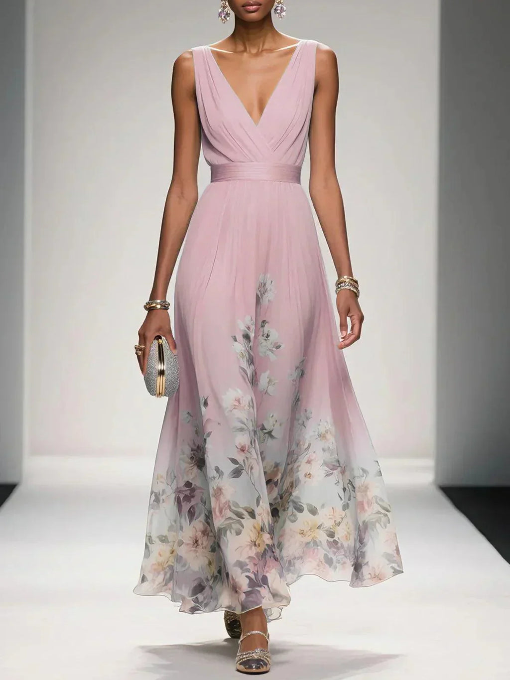 Robe Longue de Mariage Florale pour Femme Invité Fluide Féminine Romantique Élégante