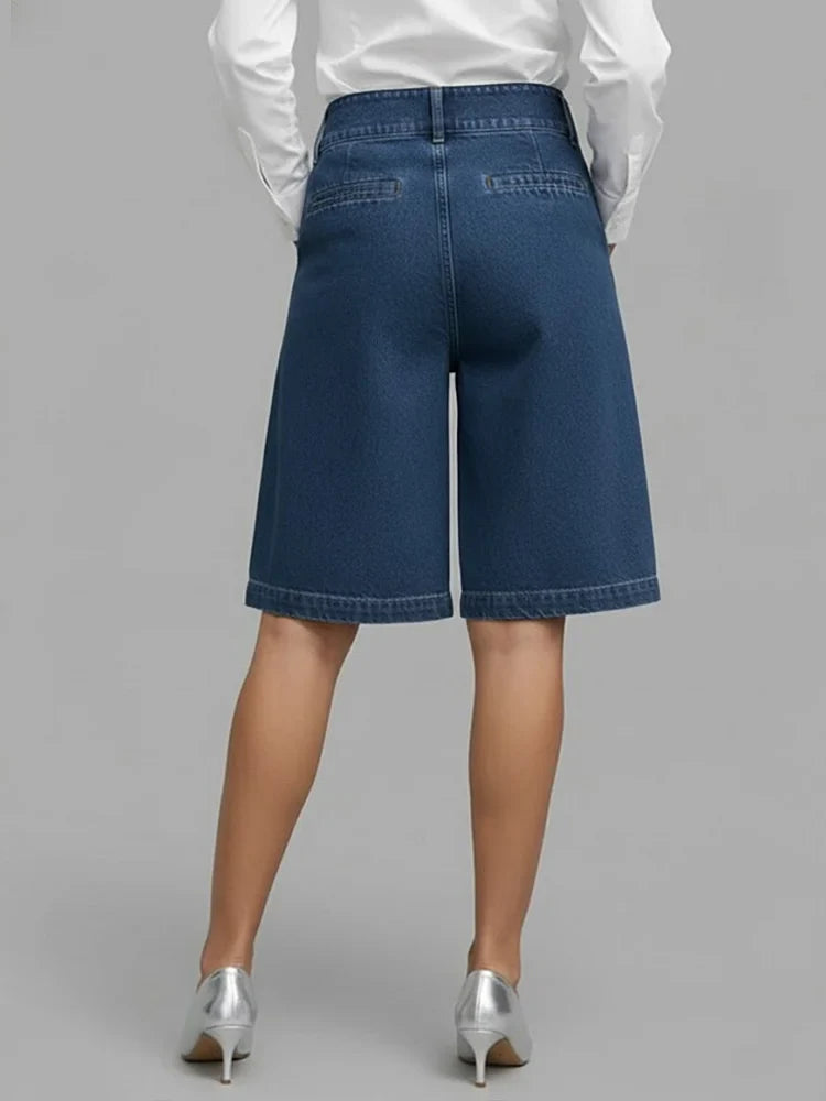 Damen Jeansshorts mit hoher Taille, weitem Bein, lässig, für den Alltag, urbaner Sommerstil, Strand, Urlaub, weite Bermuda – Harlow